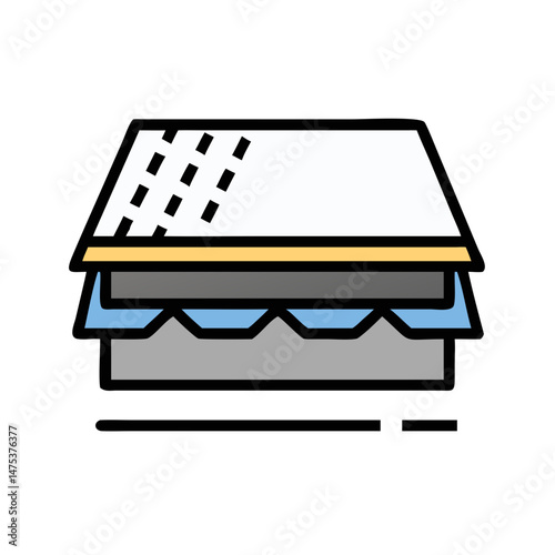 Schematic layering representation for building materials and roof structure