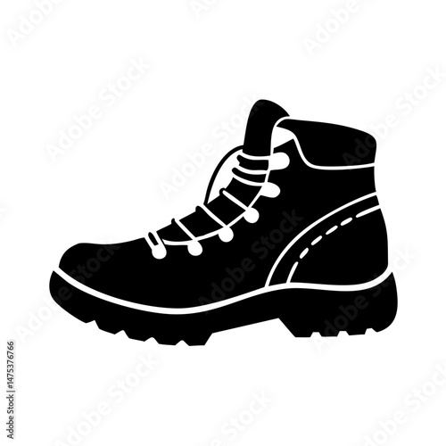 Solid black silhouette of a classic hiking boot with laces and tread