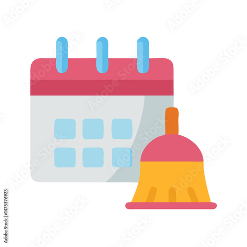 Calendar icon with cleaning brush vector illustration