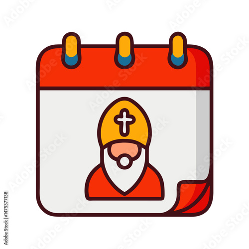 Calendar icon showing saint illustration for holiday celebration