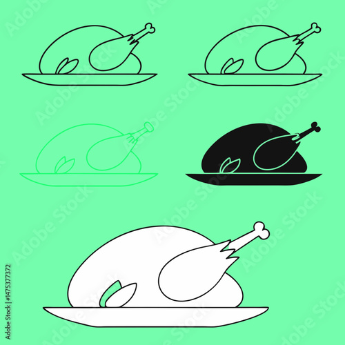 roasted turkey icon Simple outline illustration