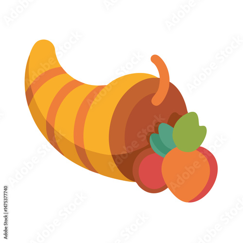 Stylized cornucopia illustration with fall fruits on black background