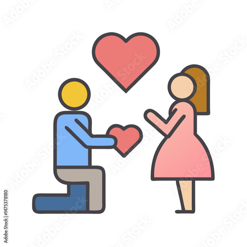 Flat design illustration of marriage proposal with hearts around