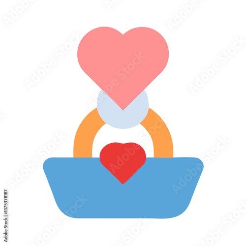 Hearts in basket icon on black background, romantic concept