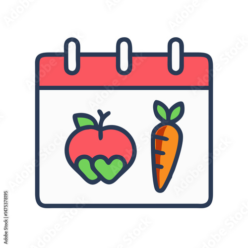 Illustrated calendar icon with apple and carrot for healthy eating