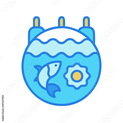 Stylized blue fishbowl with aquatic life vector illustration