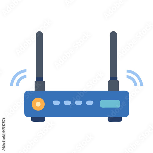Wireless Router on White Background with Antenna and Lights