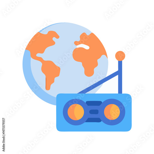 Global communication concept with globe and retro radio