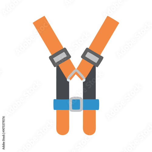 Orange safety harness on White Background, flat vector illustration