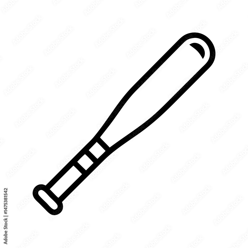 Fototapeta premium Simple graphic showing a baseball bat with a black outline on a white background design element art