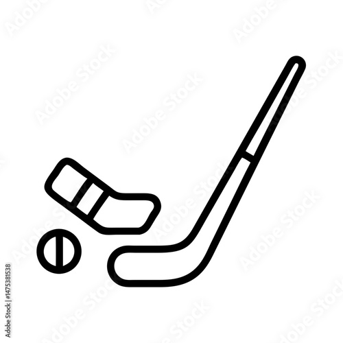 A depiction of a stick and puck, showing equipment for a popular competitive winter sport game play