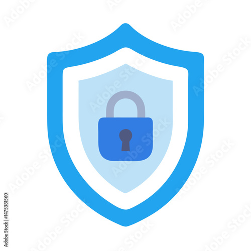 Blue shield with padlock symbolizing security and protection