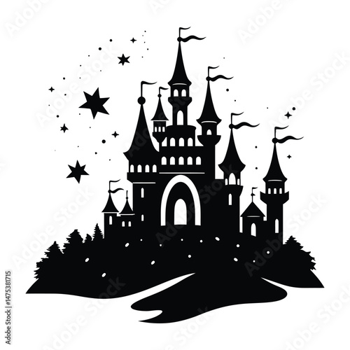Castle in Moonlight Silhouette Set Clipart
