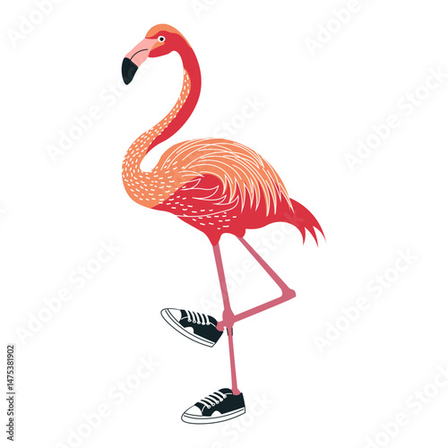 pink flamingo in sneakers