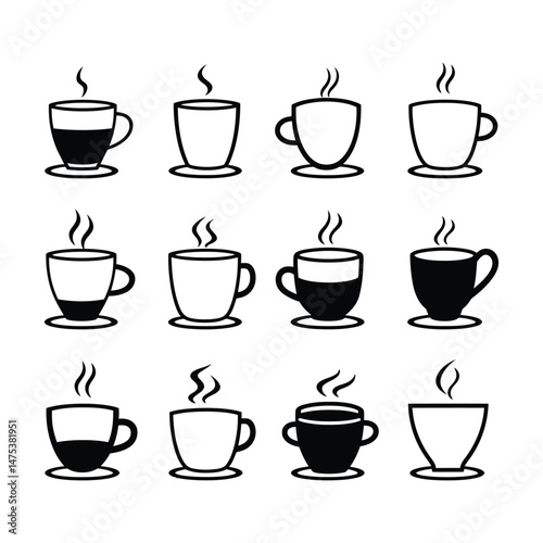 Classic Coffee Cup Silhouette Set Clipart