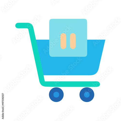 Minimalistic shopping cart icon with pause button concept