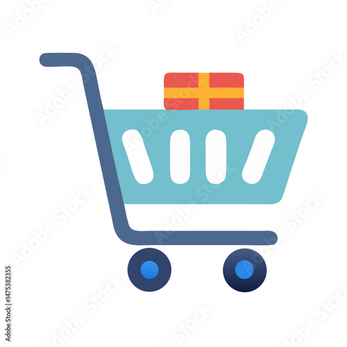 Shopping cart illustration with present on White Background