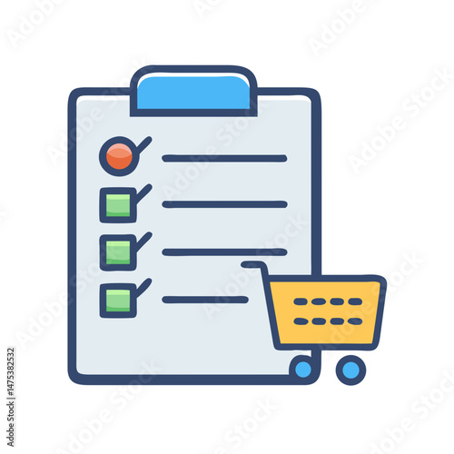 Shopping list with cart illustration on White Background