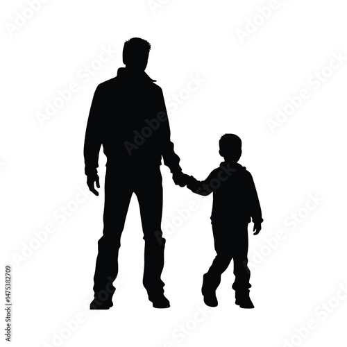 Father and Son Silhouette Clipart on a White Background