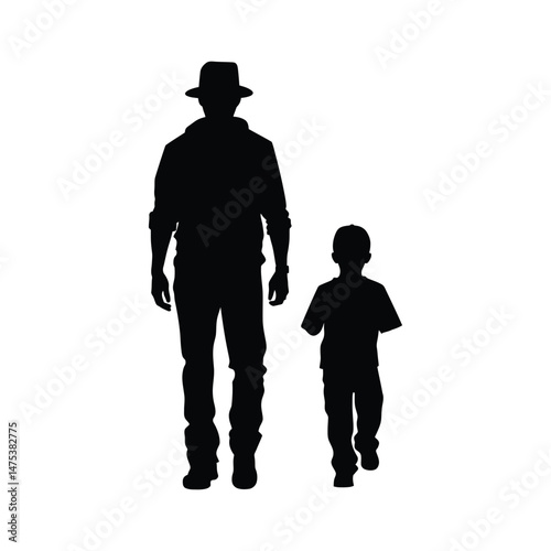 Father and Son Silhouette Clipart on a White Background