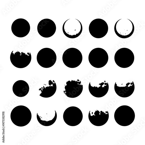Full Moon Silhouette Set Clipart on a White Background