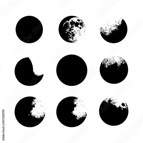 Full Moon Silhouette Set Clipart on a White Background