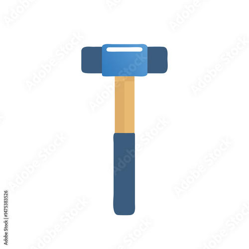 Blue mallet illustration with wooden handle on White backdrop