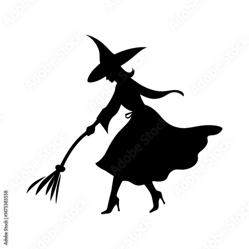 Halloween Witch on a Broomstick Silhouette