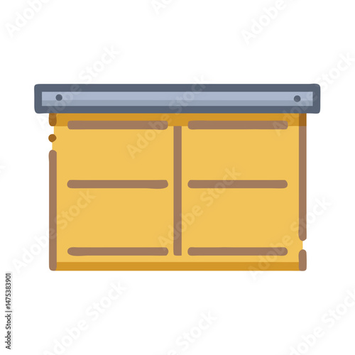 Flat illustration of a wooden cabinet with metallic countertop