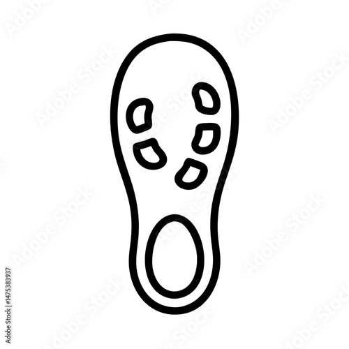 A simple drawing of a shoe sole with small shapes and a large oval cutout design in black and white