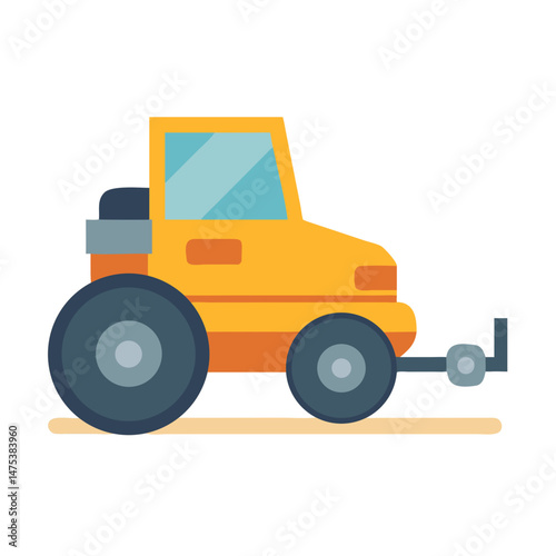 Flat design illustration of a yellow agriculture tractor vehicle