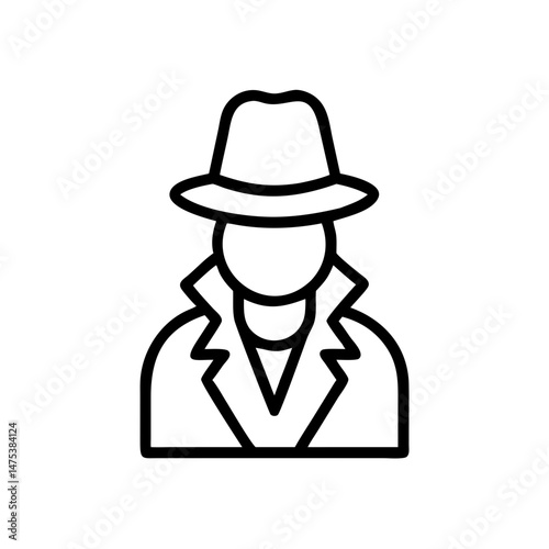 Person in hat and coat icon representing mystery or detective with hidden identity and anonymity figure
