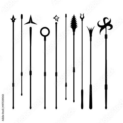 Magic Wand Silhouette Set Clipart on a White Background