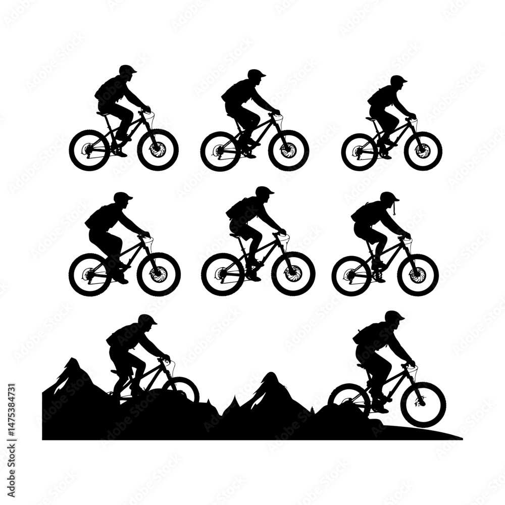 Fototapeta premium Mountain Biker in Action Silhouette Set