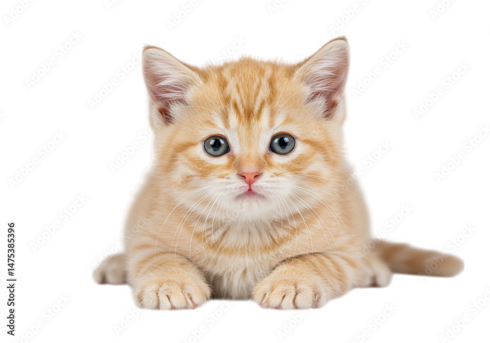 Fototapeta premium Cute ginger tabby kitten portrait isolated on transparent background