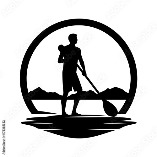 Paddleboarder on Water Silhouette Set
