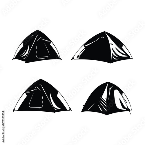 Pitched Tent Silhouette Set Clipart on a White Background