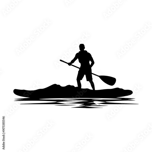 Paddleboarder on Water Silhouette Set