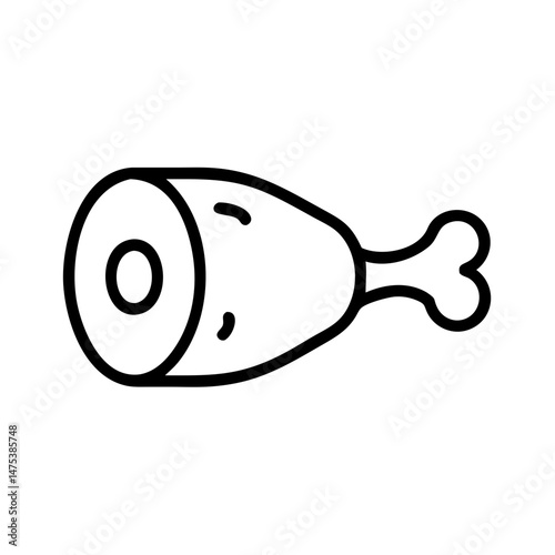 Outline drawing of a cooked ham hock with bone and meat ready to be eaten for dinner tonight now