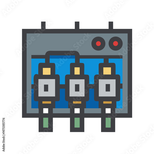 Flat illustration of electronic server panel with multiple ports