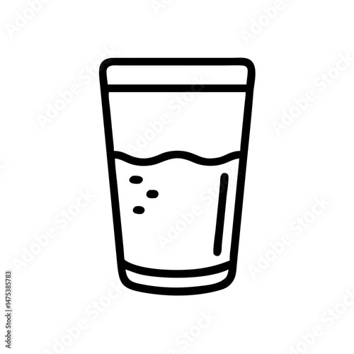A simple graphic of a glass filled with liquid and bubbles, presented in a minimalist style design