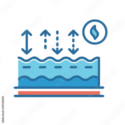 Skin hydration process with arrows indicating moisture flow