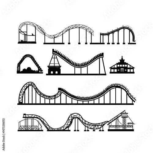 Roller Coaster Silhouette Set Clipart