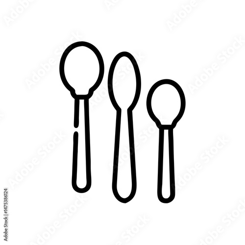 Three simple line drawings of kitchen utensils with different sized bowls displayed together nicely