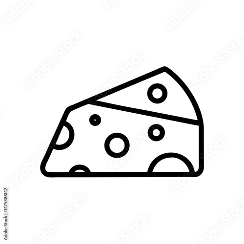 A wedge of swiss with holes depicted in a simple graphic representation of food item on white background