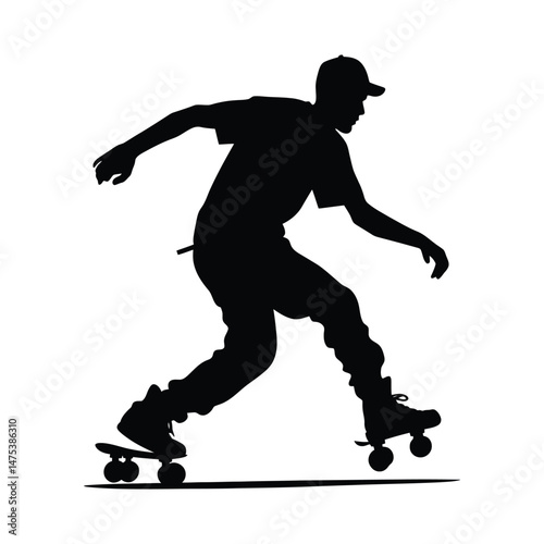 Roller Skater in Motion Silhouette Set