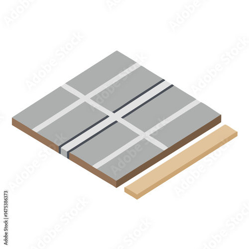 Isometric floor installation with a board on White Background