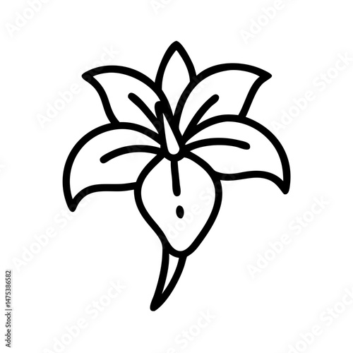 A drawing of a blossom with open petals and a bulbous base in simple black outline style design art