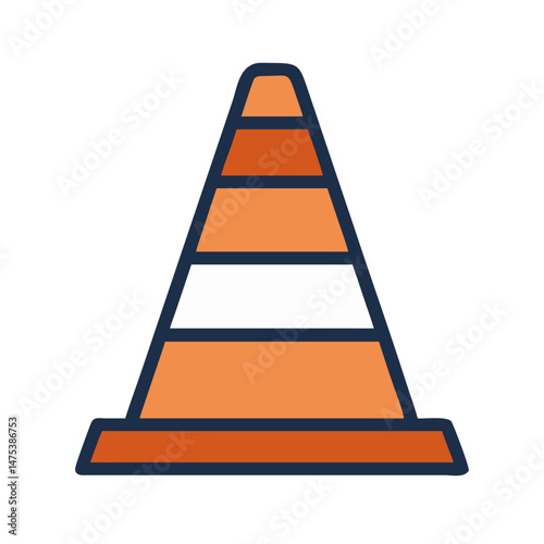 Stripped orange and white traffic cone on White Background