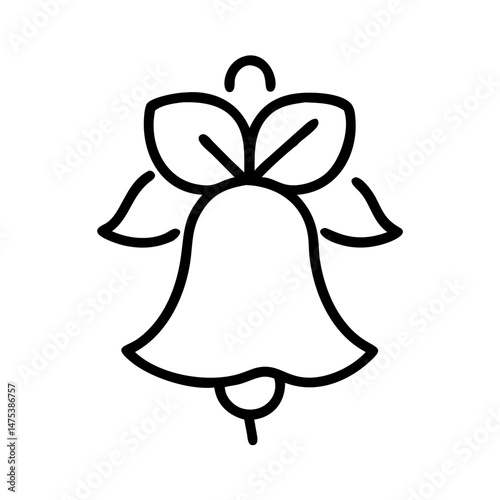 Simple outline drawing of a bell with a bow and a clapper for holiday decoration use
